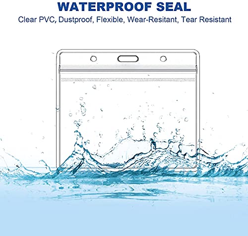 ID Card Badge Holder Protector with Lanyard, 4x3 Inch Horizontal Record Cards Holder Card Cover Holder Waterproof Resealable Zip,12 Sets