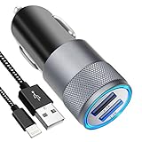 iPhone Car Charger, 3.1A Rapid Dual Port USB Car Charger with 6-feet Lightning Cable for Apple iPhone X / 8 / 8 Plus / 7 / 6s / 6s Plus 5S 5 5C SE,iPad and More