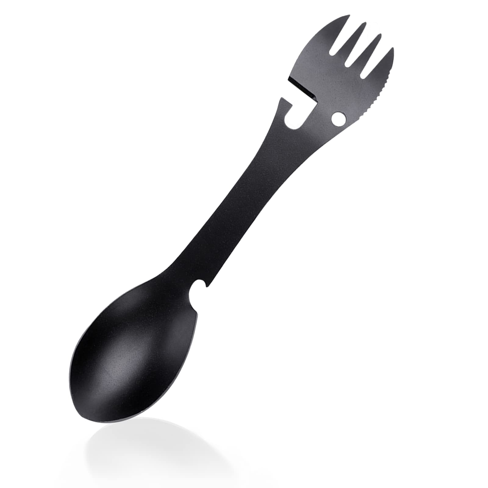 Outdoor Spoon Fork Multitool, 5 in 1 Portable Multi-Function Spoon Fork Bottle Can Opener Sawtooth Cutter for Camping Picnic