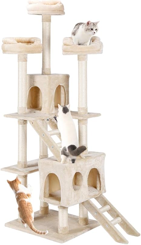Finether 181cm Arbre A Chat Avec Griffoir Centre D Activites 3 Plateformes Pour Chat Jouet Animaux Douillet Creme Amazon Fr Animalerie