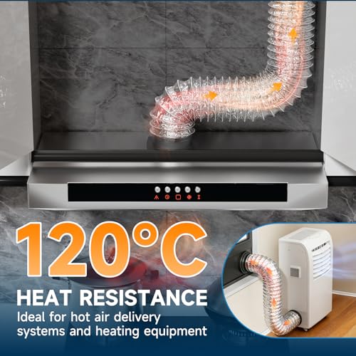 Hon&Guan 150 mm x 5 m Flexible de Salida Hose, 4 Layers Heat Resistant Flexible Aluminium Tube with 2 Abrazaderas Maple for Kitchen Extractor Hood, Aire Acondicionado, Secadora, Black