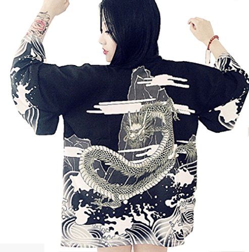 Fuji Japanese Kimono Style happi coat Black Anime Cosplay