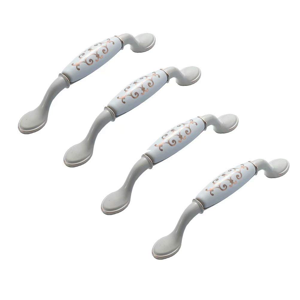 BOZONLI 4 Pack Ceramic Handles, Cupboard Handles, Door Knobs Drawer Handles Cabinet Drawer Cupboard Kitchen Ceramic Pull Handle, Ivory White, 128mm