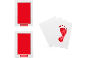 LelonHo 2 Pack Large Inkless Hand and Footprint Kit Clean Touch Ink Pad for Baby Pet Paw Print Kit(2 Red Ink Pads,4 Imprint Cards)