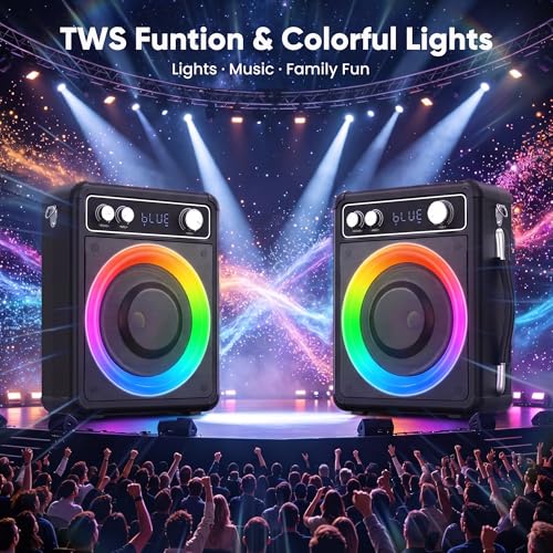 VOSOCO Karaoke Machine with 2 Wireless Microphones, Portable Bluetooth Speaker for Adults Kids, PA Systems Support TWS Echo Adjust TF USB AUX for Home Party Outdoor Travel