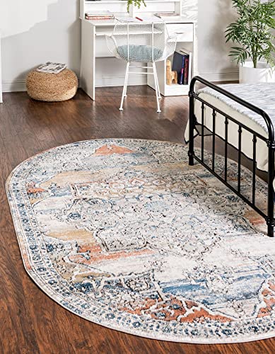 Unique Loom Nyla Collection Area Rug - Smile (6' 1" x 9' Oval Multi/Gray)