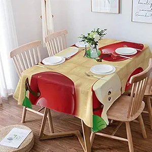 Linen Rectangle Tablecloth Red Apples Table Cloth Washable Dust-Proof Table Cover for Dining/Buffet/Parties/Weddings/Banquet, (54