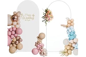 MJHGEN Metal Wedding Arch Backdrop Stand with Wedding Arch Cover Spandex, 6FT Balloon Arched Frame Stand, Wedding Arches for Ceremony,Wedding Arch for Birthday Party Celebration for Indoor and Outdoor,White