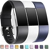 Wepro Bands Replacement for Fitbit Charge 2 HR, Buckle, Black, White, Navy Blue Colors, Small
