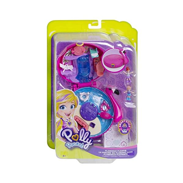 Polly-Pocket-Big-Pocket-World-Flamingo-Floatie-Compact-Amazon-Exclusive Polly Pocket Pocket World Flamingo Floatie Compact with Water Area, Hot Tub, Waterfall, Micro Polly and Shani Dolls…