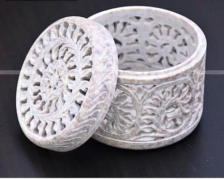 Artistic India Jewellery Box Round Shape Hand crafted Jewelry Box made with soapstone