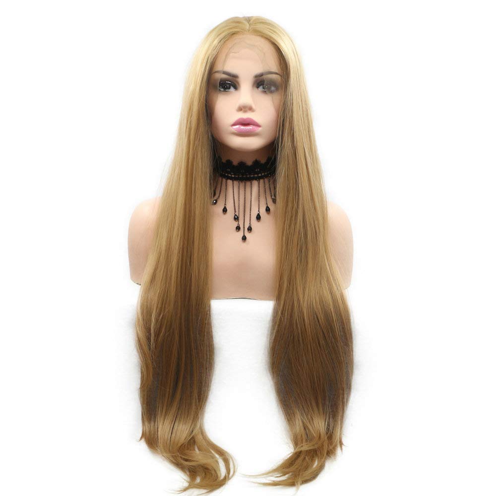 Golden Blonde Lace Front Wigs for Women Natural Straight Synthetic Wig Hair Middle Parting Glueless Hair(27#Blonde)