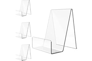 Suneerplay 4 Pack Acrylic Book Stand, Book Holder for Display, Clear Easel Stand for Display, Display Holder for Postcard, CD, Frame, Picture, Magazine, Plate, Phone, Sticker
