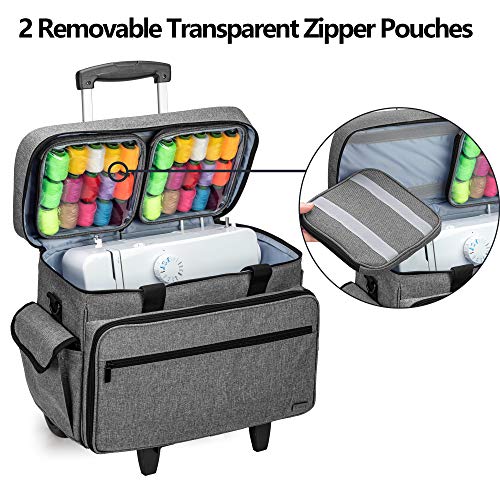 Teamoy Sewing Machine Case on Wheels, Rolling Sewing Machine Tote with