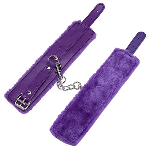 Catata 1 Pair Adjustable PU Fur Handcuffs Bracelets BDSM Party Supplies Love Restraint Costume Purple - Image 7