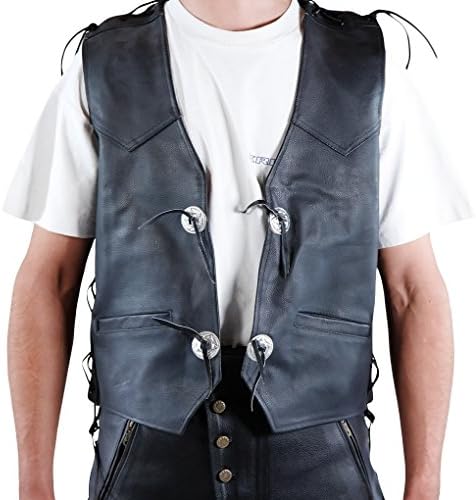 Leather vest made from real calf leather with straps (L)