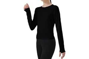 MCEDAR Girls Long Sleeve Shirts, Seamless Thumbholes Athletic Top Round Neck Breathable Workout Tops
