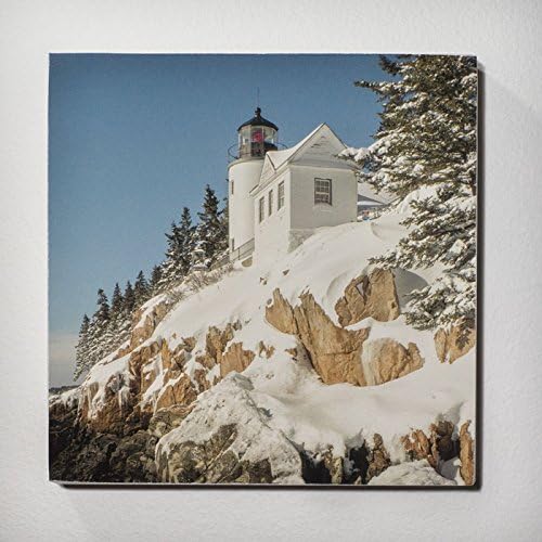 Mount Desert Lighthouse - a Photography Print mounted on a 4-inch x 4-inch wood panel, Home Wall Accent, Home Wall Decor, Kitchen Wall Art, Kitchen Wall Accents