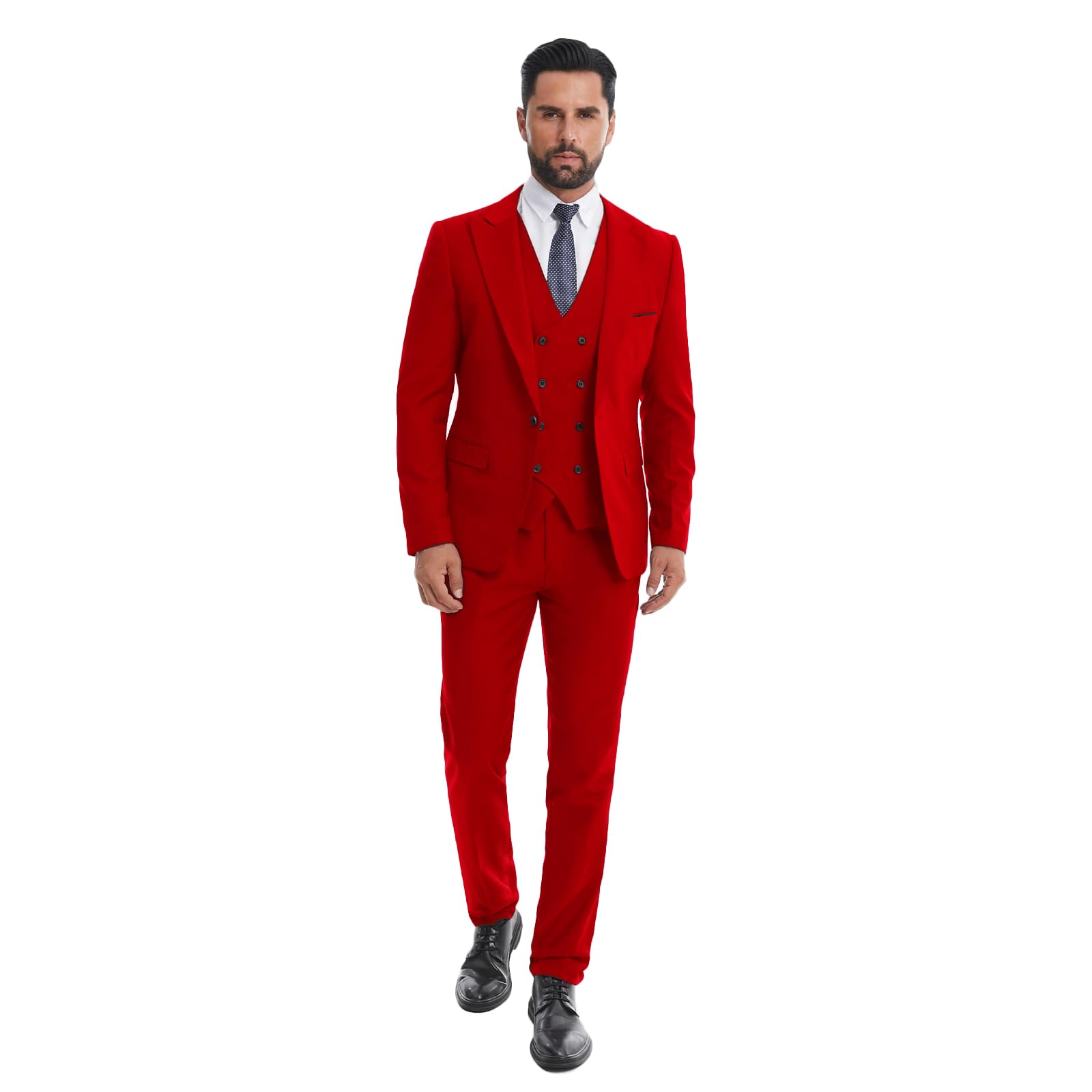 Photo 1 of Men's 3 Piece Slim Fit Suit Set One-Button Tuxedo Jacket Vest & Pants for Wedding Prom Business Red
