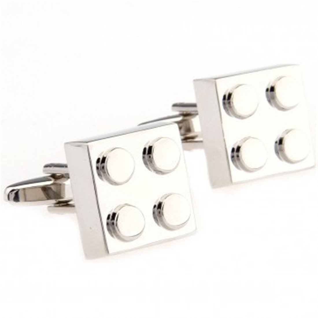 TokoDirect Silver Block Cufflinks for Men - Rhodium Plated, Lego Block Inspired Style - FANTASTIC GIFT FOR ANY LEGO FAN