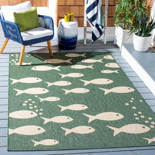 SAFAVIEH Washable Rug Outdoor Courtyard Collection - 5'3" x 7'7", Dark Green &…