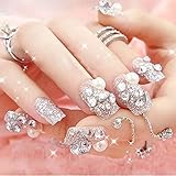 Dongcrystal 24Pcs 3D Bling Nail Art Jewelry Glitter Rhinestone Pearl Decor Nail Tips Fake Nails