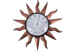 VEWOGIFT VEWOGITF 14'' Sun Outdoor Thermometer, Retro Indoor Wall Thermometer No Need Battery, Metal Thermomter for Patio Garden Living Room Decor