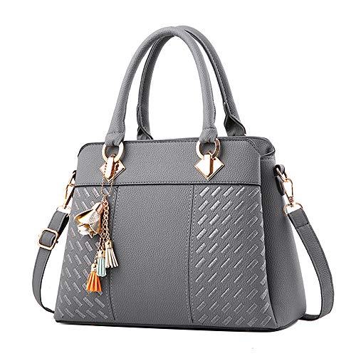 Clearance Sale! ZOMUSAR Fashion Women Leather Splice Handbag Shoulder Bag Crossbody Messenger Bag Tote Bag (Gray)