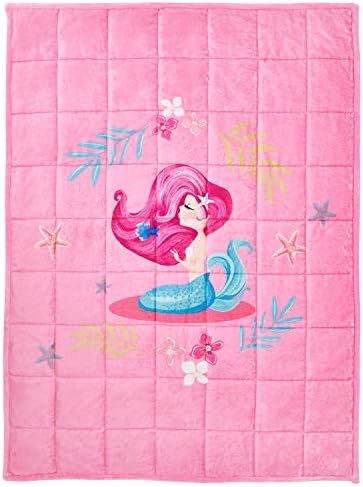 Topblan キッズ フリース 重みのあるブランケット 7ポンド 超快適なフランネル かわいい漫画プリント ふわふわ 暖かい コーラルベルベット スローブランケット 41インチx60インチ ピンクマーメイド