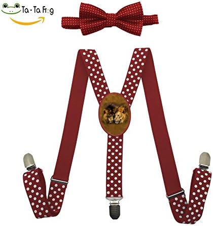 Lion Y-Back Suspenders And Pre-Tied Bowtie Set For children Casual And Formal Red