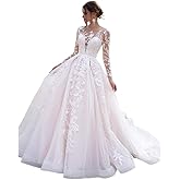 Q-Tawwer Women's Long Sleeve Wedding Dresses for Bride 2025 Lace Appliques Petite Plus Size Bridal Gowns