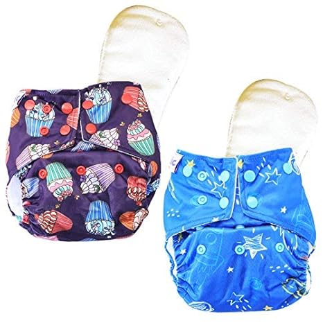 Superbottoms Certified Soft Fleece Lined Pocket Diapers with 2 Wet Free Inserts with Snaps, One Size (Pack of 2)