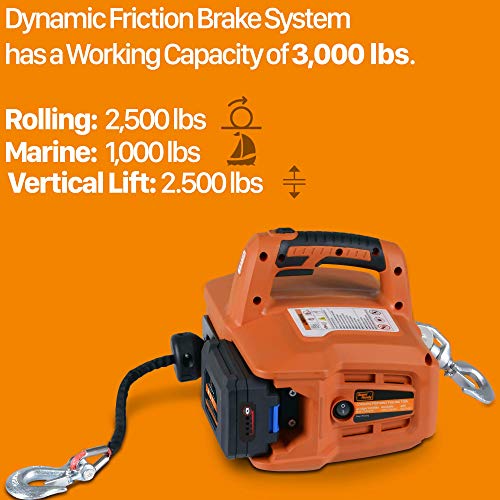 SuperHandy Electric Portable Winch Hoist 1000Lbs/455Kgs Max Weight 20' Feet/6m Polyethylene Cable w/Locking Knob Brushless Motor Li-Ion Powered for ATV Truck Boat Trailer etc. - Image 2
