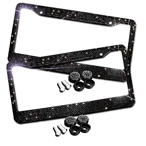 JUSHACHENGTA Bling Bling License Plate Frames -2 Pack-8 Row Pure Handmade Waterproof Glitter Rhinestones Crystal License Frames Plate for Cars with 2 Holes with Screws Caps Set - Thumbnail 4