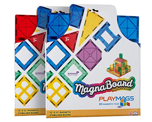 Playmags: Super Durable Building Stabilizer Tile 12x12 with Carrying Handle for Easy Play, Great add on to all Magnet Tiles Sets, Works with all Leading Brands (Colors May Vary)