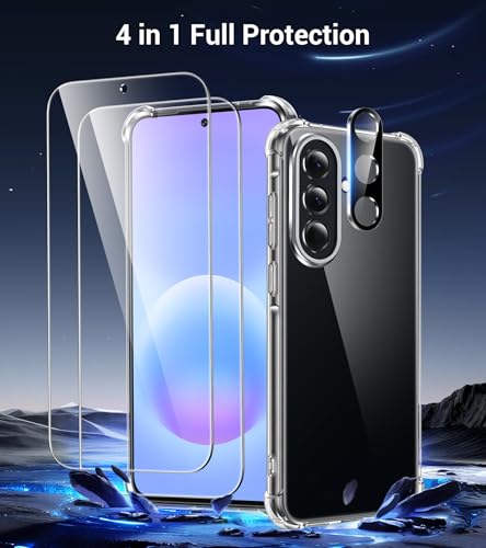 FLLAO 4 in 1 Case for Samsung Galaxy A57 5G with 2 Screen Protector and 1 Camera Lens Protector, [Built-in Air Pad] Anti-Shock Anti-Scratch Case, Transparent