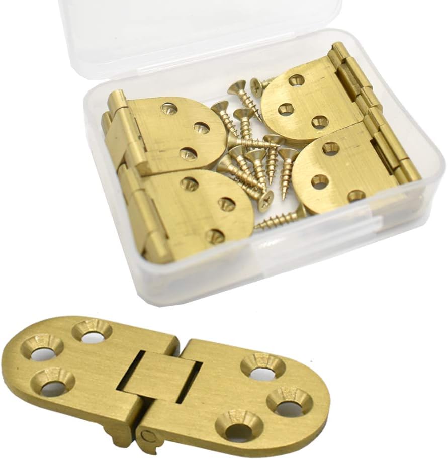 4 Pack Brass Folding Table Hinge Round Edge 180 Degree Folding Table Butler Tray Backflap Hinges for Table Cabinet Door Furniture with Screws Gold - Image 4