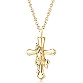 LuxglitterLin Praying Hands Cremation Jewelry Cross Urn Necklaces for Ashes Memorial Keepsake Women Men
