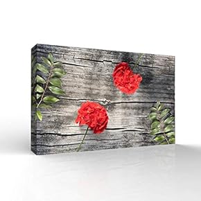 Canvas Wall Art Wood Feature Flowers Painting Artwork for Home Prints Framed - 12x18 inches