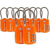 TravelMore 10 Pack TSA Approved Travel Combination Cable Luggage Locks for Suitcases - Orange