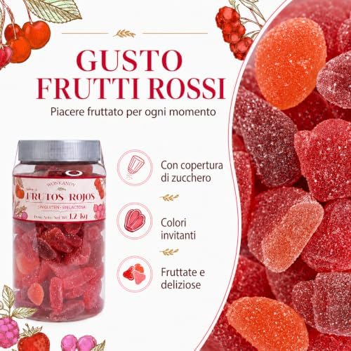 Wonkandy Caramelle Gommose Frutti Rossi 1,2 kg – Fragola, Ciliegia, Uva – Caramelle Morbide Zuccherate – Senza Glutine e Lattosio – Ideali per Feste e Candy Bar