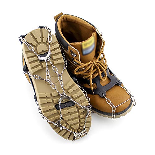 Ice Cleat Crampons And Tread ,Cleats for Walking, or Hiking on Snow and Ice,Cleat Over Shoe/Boot Anti Slip 10 Steel Crampon Slip-on Stretch Footwear (Orange, Large (US WOMEN:11-14/ MEN:8.5-13))