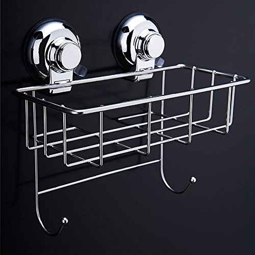 MOVEmen Strong Suction Cup Rack with Hook Kitchen Shower Caddy Suction Polished Stainless Steel Sucker Scrubby Holder Hook Up Shampoo Makeup Tableware Storage Rack Towel Rack Drain Rack - Thumbnail 4
