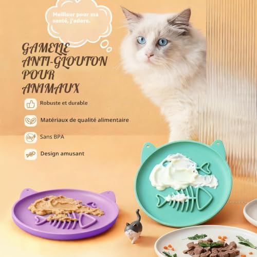 Bol d'alimentation lente pour chats, 2 bols en silicone pour chats, mangeoire lente idéale pour aliments secs et humides, facile à nettoyer, jouet interactif pour l'entraînement de