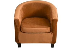 CRFATOP 2 Piece Velvet Club Chair Slipcover Stretch Barrel Chair Covers Thick Tub Chair Slipcovers Soft Armchair Sofa Cover Removable Furniture Protector Arm Chair Cover for Living Room,Caramel