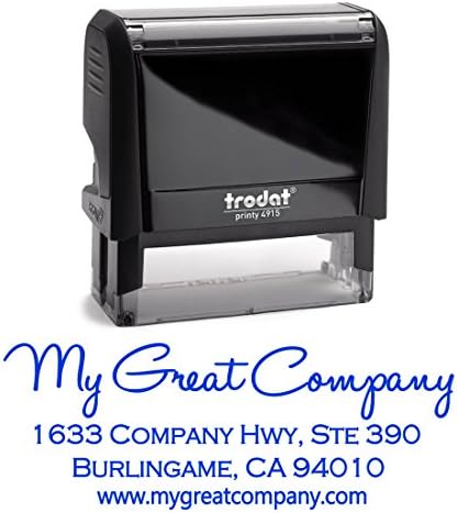 Business Self Inking Stamp Blue - Return Address Office Stamper - Custom Personalized Company Address - Large 4 Lines - Professional Company Branding