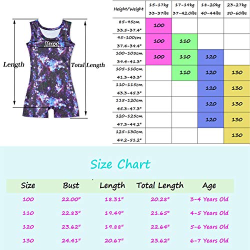 Kids4ever Girls Leotards Gymnastics Galaxy Sparkly Toddler Biketards Unitard with Shorts 5T 6 T