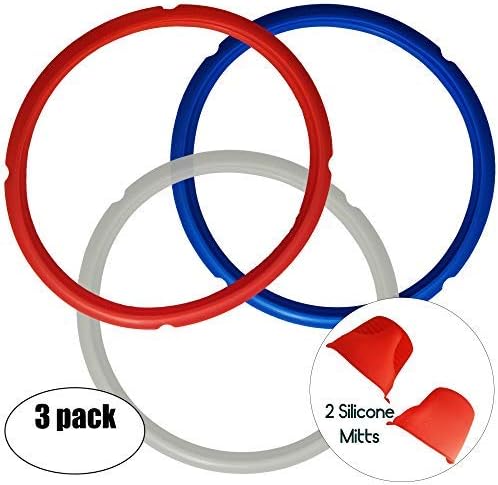 Silicone Sealing Rings for 5 qt or 6 qt Instant Pot Models- Color Coded Sweet and Savory Ring - No More Beef Smell in your cake. Includes Silicone Oven Mitts - 3 Pack Instant Pot Accessories