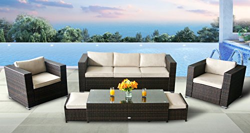 Oakside Outdoor Sectional Patio Furniture Sofa Set Modern Aluminum Rattan Wicker 6Pcs Couch Conv ...