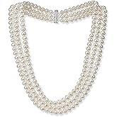 VN Jewelry Womens White Pearl Necklace | Elegant And Classic AA Grade 7mm White Freshwater Pearl Necklace Three-Strand Necklace for women Girls Bridal Jewelry
